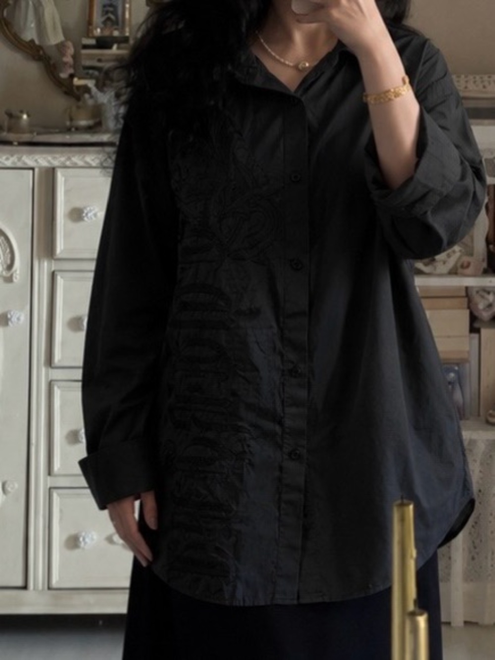 Black on black detailed Button-Up Shirt